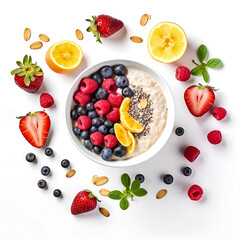 Oatmeal bowl with fresh berries and almonds, a healthy start.