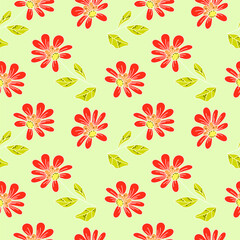 Ornamental red flowers vector seamless pattern.  Floral background. Cute texture for decor, print, fabrics, covers, textile, wrapping paper.