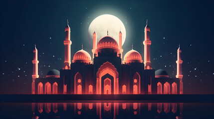 Beautiful Islamic Arabic Style Mosque Night View 