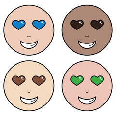 Set of faces. Cheerful emoji with heart eyes and a smiley face. Cartoon character in love. Vector icon