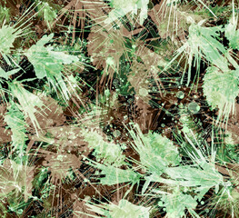 seamless watercolor art background.
Branch with a bump,pine cone. Coniferous sprig of cedar, pine, spruce in watercolor.Branch of spruce, pine, cedar tree. 
Abstract paint splash.Fashion pattern,print