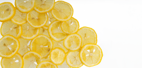 Many slices of lemon  isolated on transparent background png. lemon background with copy space