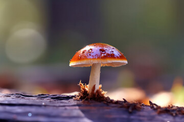 A mesmerizing close-up of a vibrant, multi-colored mushroom in a lush forest, showcasing the enchanting beauty and diversity of the natural world