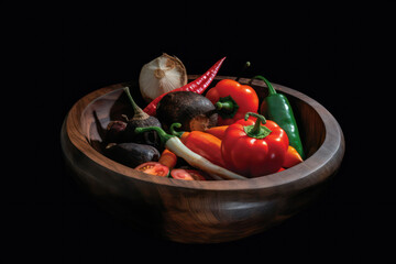 An artistic composition of colorful spices arranged in a rustic wooden bowl, evoking the sensory delights of culinary exploration and exotic flavors