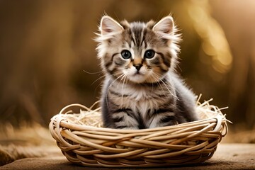 kitten in hay basket