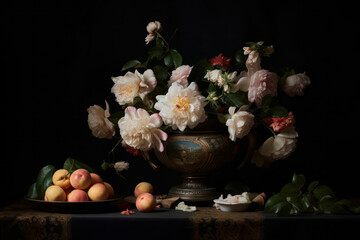 A beautifully composed still life photograph of an elegant bouquet of flowers, radiating beauty and serenity in a carefully arranged composition