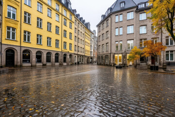 An enchanting view of a charming cobblestone street in a historic European city, lined with colorful buildings and inviting cafes, evoking a sense of wanderlust and cultural exploration