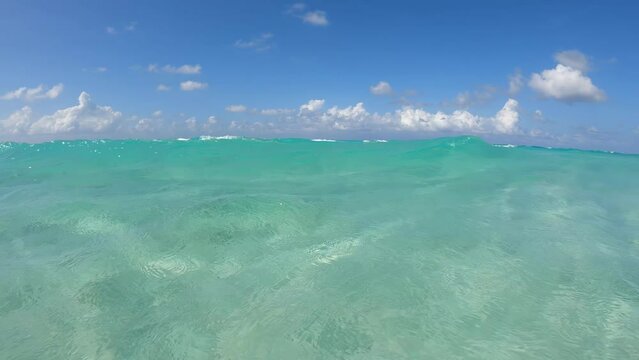 Varadero beach located in Cuba. Blue skies and crystal clear Caribbean sea.