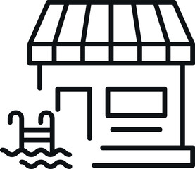 Swimming Pool by Store Isolated Line Icon. Perfect for web sites, apps, UI, internet, shops, stores. Simple image drawn with black thin line