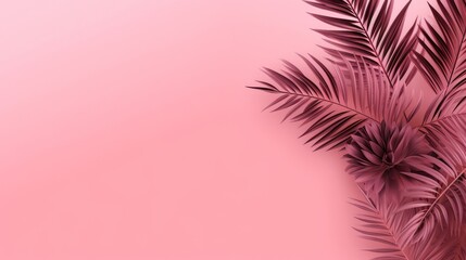 Fototapeta na wymiar Tropical Palm Leaves on pink background.