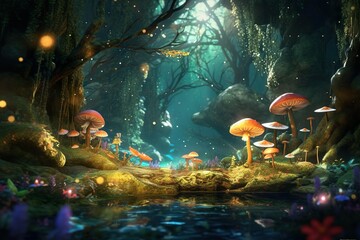 Illustration fantasy forest, Generative ai