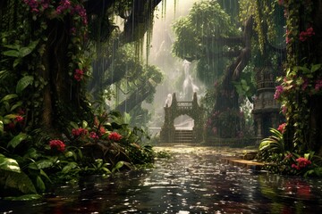 Rainy forest, Generative AI