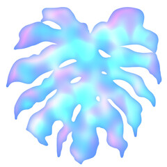 Iridescent tropical leaves png clip art. Holographic y2k botanical graphic elements in blue, pink and purple colors