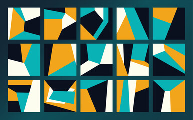 Modern geometric sharp shapes. Geometry bauhaus bold square elements, primitive blocks suprematism style. Vector mosaic set