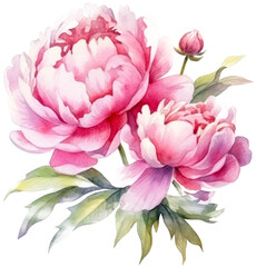 Peony watercolor on a transparent background