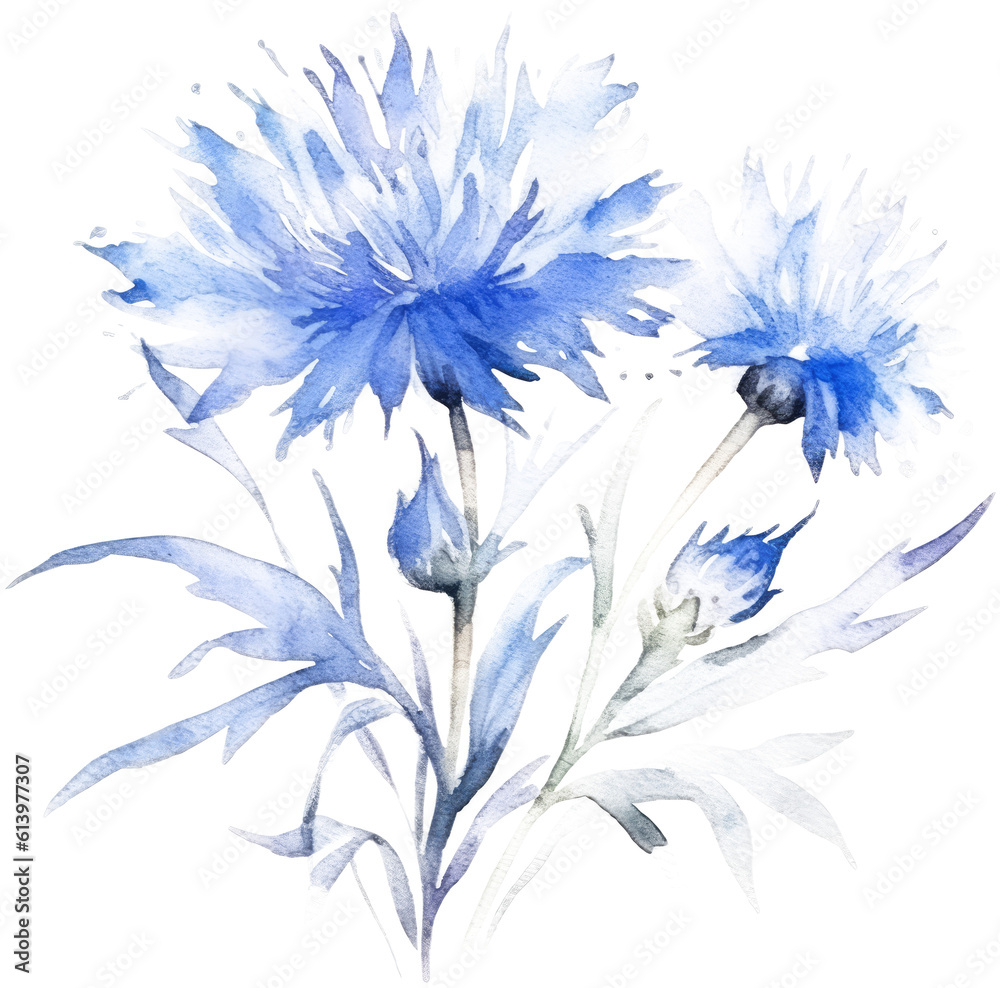 Wall mural cornflower watercolor on a transparent background