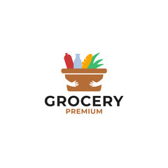 Creative Grocery Store Logo with A Shop Basket Design Concept Vector Illustration Symbol Icon