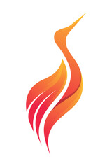 fire poultry logo design template. abstract shape of bird silhouette combined with orange and yellow colors resembling flames. isolated on vertical layout backgound.
