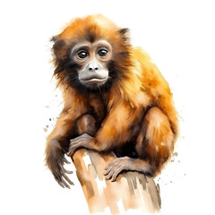 cute howler monkey in watercolor design against transparent background