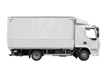 ein weißer Lastkraftwagen Frachttransporter mit weißer Frachtbox LKW-Frachtlieferung isoliert. PNG-Transparenz