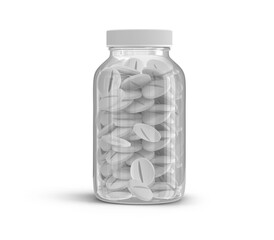 Clear Plastic Supplement Multivitamin Bottles With Pills 3D Rendering
