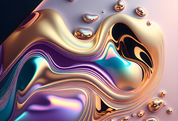 Abstract background Iridescent chrome wavy gradient cloth fabric. Holographic curved wave in motion, ultraviolet holographic foil texture,.liquid surface, ripples, metallic reflection background  - obrazy, fototapety, plakaty