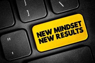 Fototapeta premium New Mindset New Results text button on keyboard, concept background