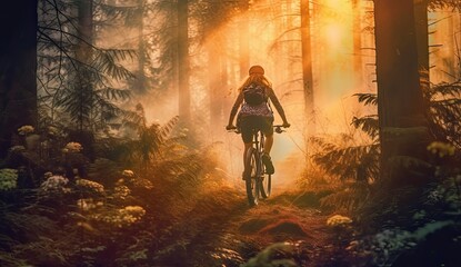 Woman Cyclist Ventures into the Forest