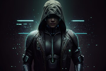 Fototapeta premium Android in matrix space. Artificial intelligence in a female form. Generative AI.