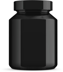 Nutrition Supplemet Black Plastic Bottle Jar Packaging Isolated 3D Rendering