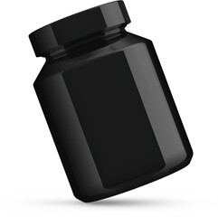 Nutrition Supplemet Black Plastic Bottle Jar Packaging Isolated 3D Rendering