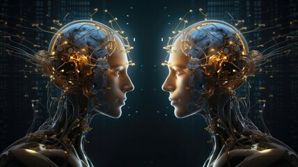 Neural implants enhance cognitive abilities, allowing for seamless access to vast amounts of information with a mere thought. Generative AI - obrazy, fototapety, plakaty