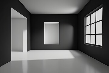 Obraz premium empty room with natural light coming through a window and a closed door. Generative AI