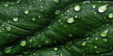 Fototapeta na wymiar fresh seamless pattern with close up collection of green leaves with waterdrops