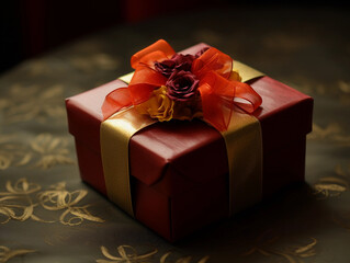 red gift box with golden ribbon