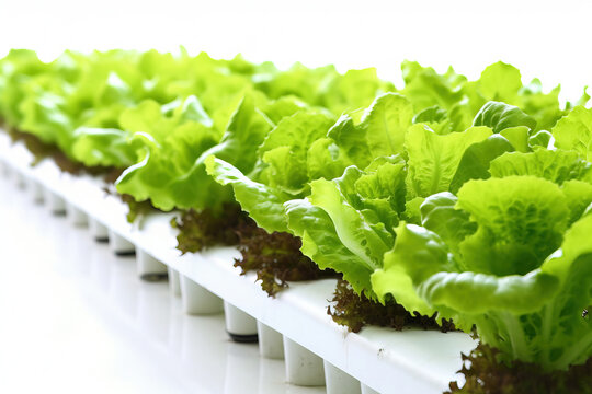 lettuce on a hydroponic base with white background