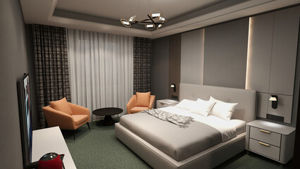 Design of a modern bedroom. High-tech, Modern, Luxurious