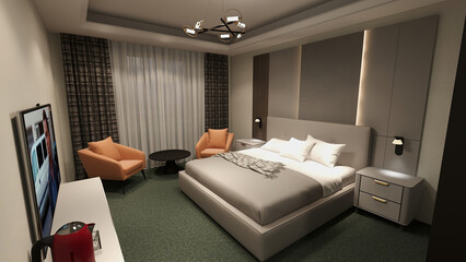 Design of a modern bedroom. High-tech, Modern, Luxurious