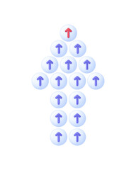 3D Arrows illustrations. The symbol of following the leader to the goal. Teamwork concept.