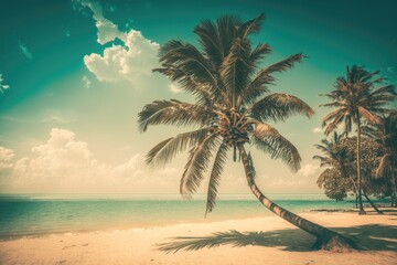 Fototapeta na wymiar Coconut palm tree in vintage style. Generative AI