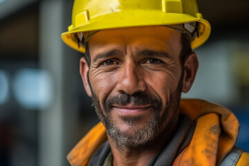 Close-up portrait of a constructor worker with a friendly expression, constructor worker, builder, Labor Day Generative AI