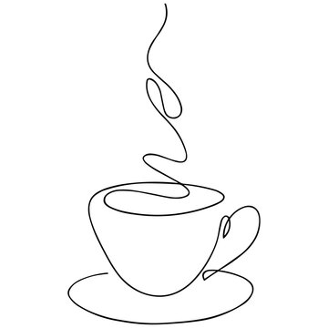 Cup of coffee - vector illustration (sketch), one-line silhouette without background (clipart). The emotion of love for a delicious drink, feeling the aroma of fresh coffee and enjoying it