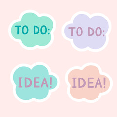 Cute paper notes in pastel colors. Stickers. Simple page. Stationary set. Notes and postcards for notes. Printable planner stickers. A note on the to-do list. Decorative element of planning. Vector