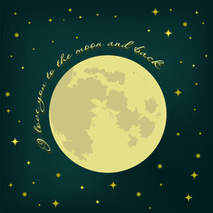 I love you to the moon outline vector illustration, good night postcard