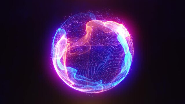 Abstract energy sphere with glowing bright particles, atom from energy scientific futuristic hi-tech background