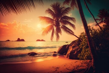 Fototapeta na wymiar Beautiful summer landscape on a tropical beach. Generative AI