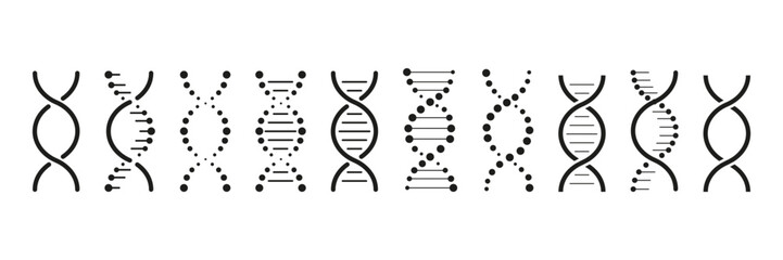 Set of DNA icons. Life gene model bio code genetics molecule medical symbols. Structure molecule, chromosome icon. Vector set of elements DNA - obrazy, fototapety, plakaty