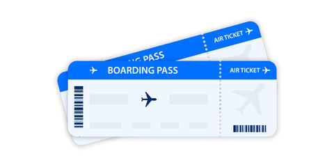 Airplane tickets. Boarding pass tickets template. Plane tickets vector pictogram. Airline boarding pass template. Air ticket icon. Vector illustration - obrazy, fototapety, plakaty