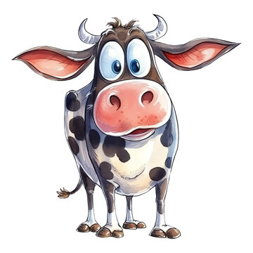 Funny cow cartoon illustration isolated on transparent background - Generative AI