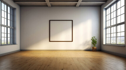 Empty picture frame, poster mockup. White room interior. Generative AI